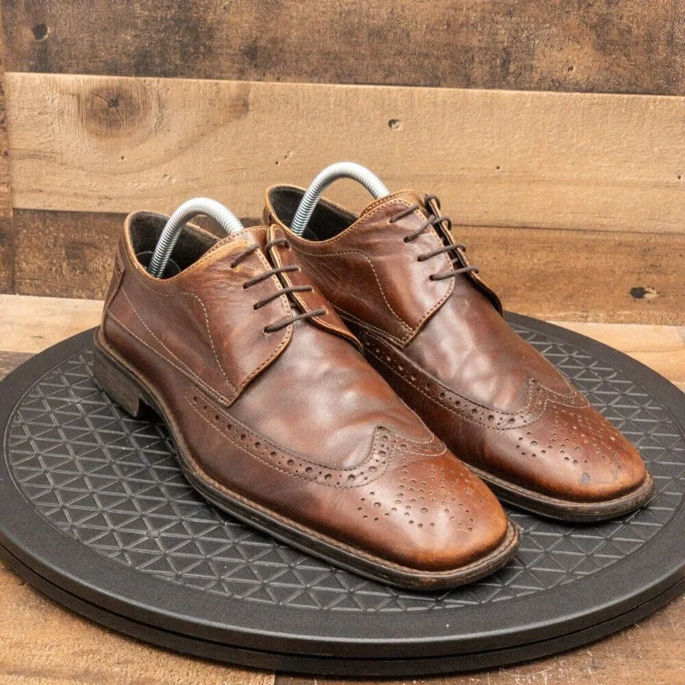 JOHNSTON & MURPHY MENS DRESS SHOES BROWN LEATHER WINGTIPS SQUARE TOE SIZE 9M